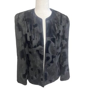 Vintage Alex Garfield Blazer Black Satin Cropped Jacket Sz 2‎ Textured Office